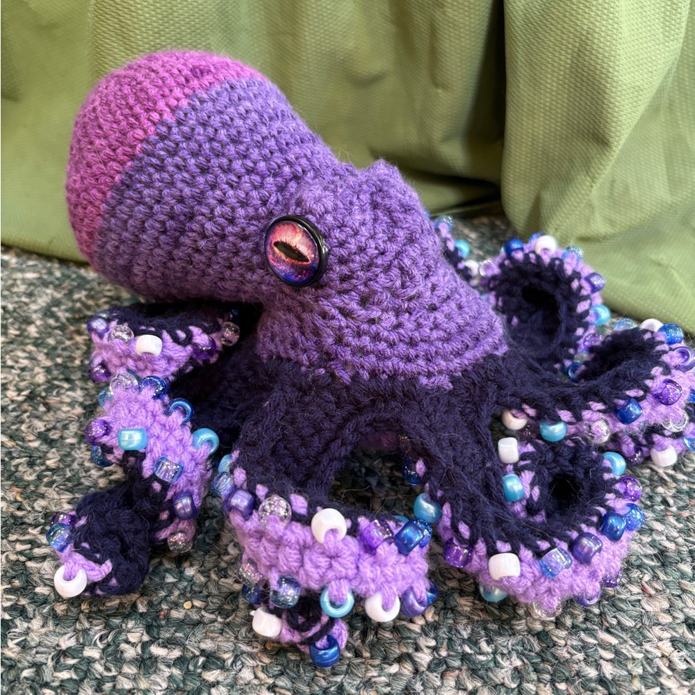 Handmade Beaded Cosmic-Inspired Crochet Amigurumi Octopus